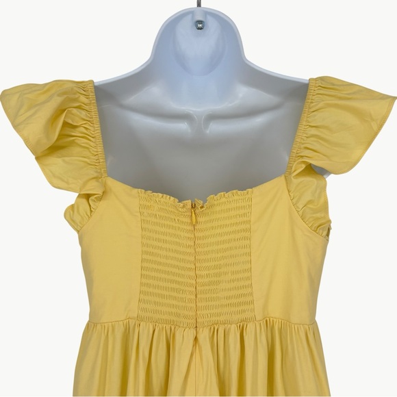 Reformation Jeune Ruffle Stretch Organic Cotton Mini Dress | Sz 8 | Light Yellow - Picture 7 of 16
